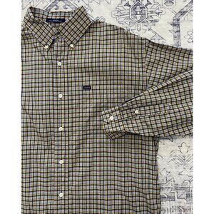 Daniel Cremieux Mens Medium Plaid Button Down Shirt Yellow Blue 100% Cotton